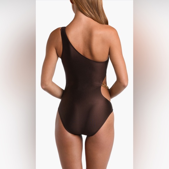 L’AGENCE Ava Cutout Chain One-Shoulder Underwire One Piece Swimsuit,Small, $275 - Picture 3 of 12